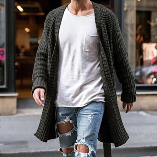 Mens Knitted Cardigan Fashion Long Sweaters Spring Autumn Warm Thin Solid Pocket Knitted Casual Male Jackets