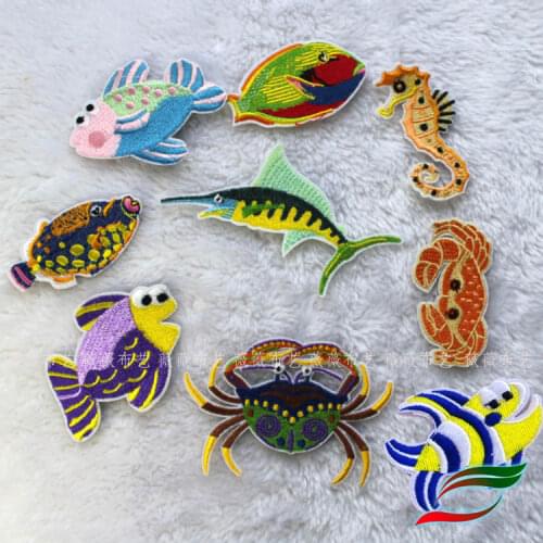 Ocean wind tropical fish embroidery crab seahorse cartoon cloth decoration patch stickers accessories adhesive B473
