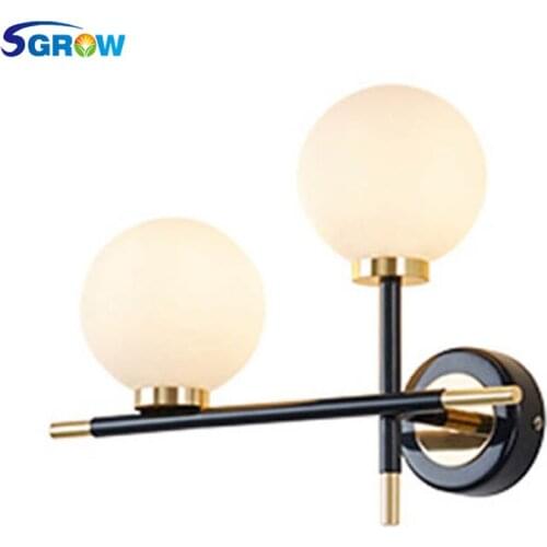 SGROW 2 Glass Balls Lampshade Wall Lamp with G4 Light Source Indoor Lighting Metal Brief Design Wall Sconce Lights for Bedroom