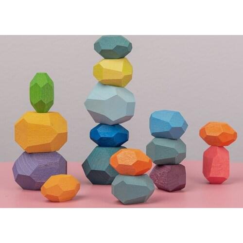 Nordic Style Stacking Wooden Stones Set Balancing Blocks Block Natural Wood Toy Open-ended Educational Montessori Toy