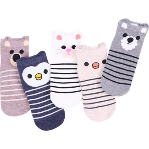5pairs Cute Girls Socks 3D Ear Cartoon Animal Zoo Cotton Soft Sox Creative Kawaii Jumbo Socks Female Womens Socks Meias Hosiery