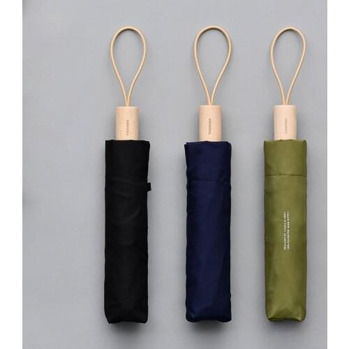 Tiohoh New Folding Umbrella Brand Simple 8K Windproof Golf Umbrellas Rain Women Men Unisex Maple Wooden Handle Travel Parasol