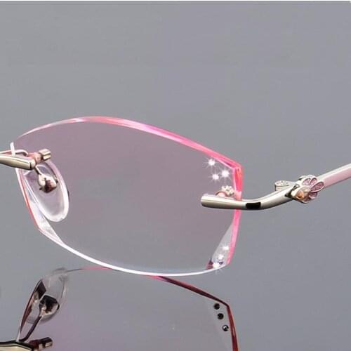 Frame Finished Glasses Rimless Optical Glasses Diamond Cut Prescription Glasses Womens High Quality Glasses Myopia Glasses