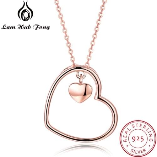 925 Sterling Silver Fine Jewelry Necklaces & Pendants Romantic Gold Chain Necklace heart Shape Gift For Women (Lam Hub Fong)