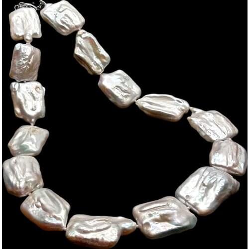 YYGEM 20" AA Grade 20x25mm Natural Cultured White Rectangle Pearl Freshwater Choker Necklace For women