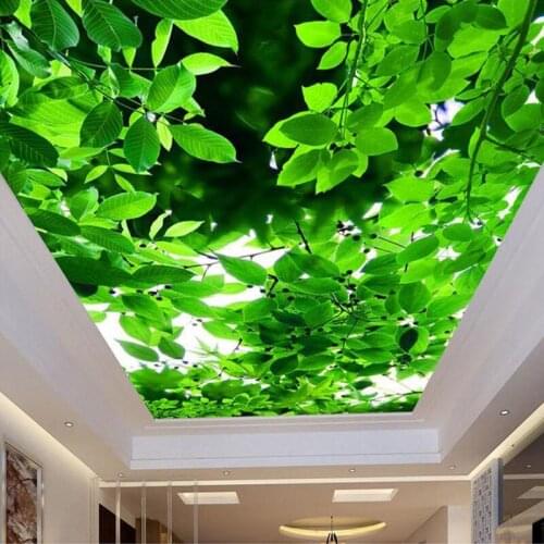 Custom 3D Photo Wallpaper Ceiling Mural Wall Cloth Green Leaf Modern Creative Fashion Ceiling Wall Painting Living Room Bedroom