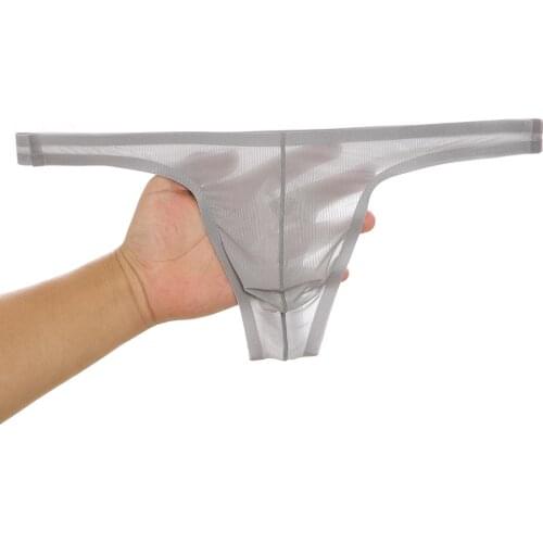 Sexy Gay Underwear Men G-string Thongs Man Transparent Ice Silk T-pants Solid Low Waist U Convex Pouch Underpants cuecas