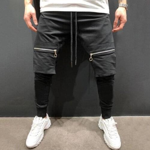 Pants Men Solid Color Big Pockets Patchwork Hip Hop Long Pants Jogging Sports Trousers