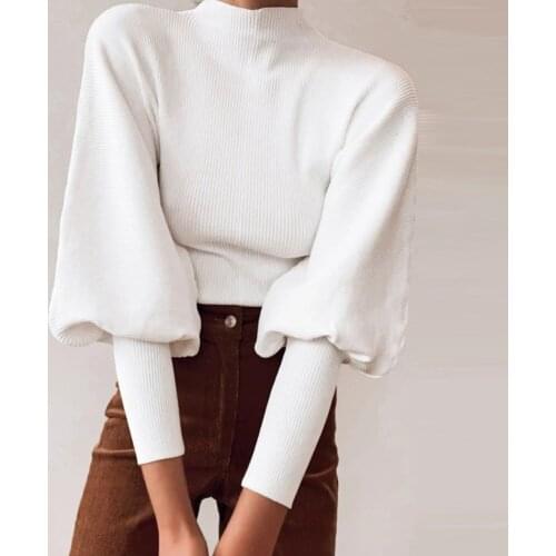 Elegant Women Knitted Sweaters Lantern Long-Sleeve Turtleneck Pullover Sweater Winter Fall Female Pull Short Cropped Sweater