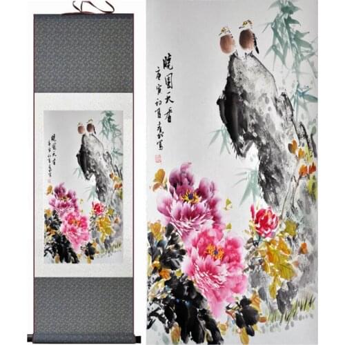 Birds and flower painting Home Office Decoration Chinese scroll painting flower art Chinese paintingPrinted painting