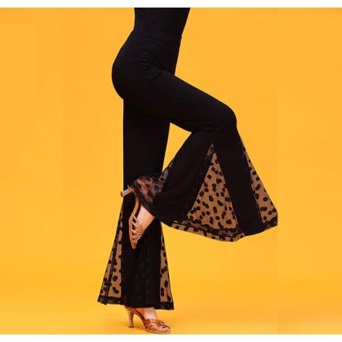 Black Gauze Modern Latin Dance Training Clothing Flared Trousers for Female/women/lady, Vogue Costume Performance Wears