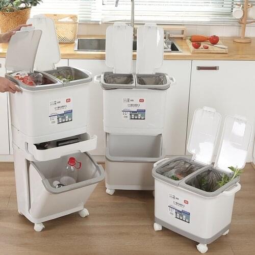 Japanese Creative Trash Can Double Layer Kitchen Wet and Dry Classification Trash Can Household Cubo Basura Home Products DG50WS