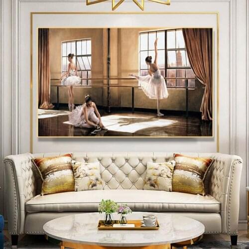 Vintage Ballet Dancing Girls Canvas Painting Ballerina Posters and Prints Modern Abstract Wall Art Picture for Living Room Decor