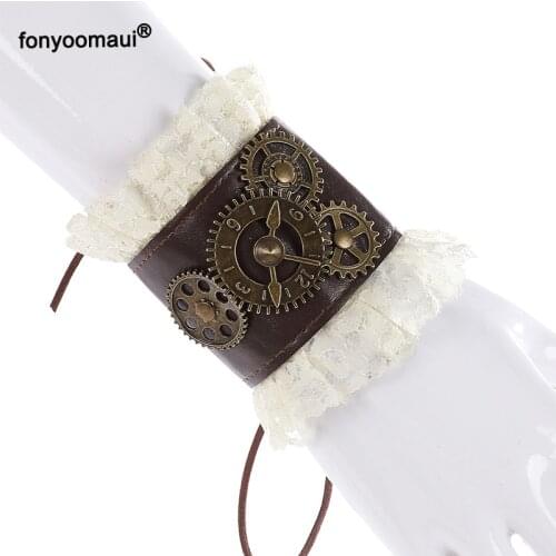 Halloween Vintage Steampunk Gothic Gloves Wrist Cuff Clock Gear Lace Up Leather Lace Arm Bracer Adult Cosplay Outfit Accessories