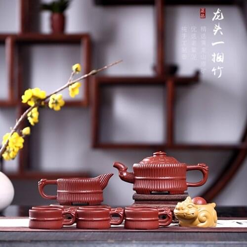 Yixing Purple Sand Teapot Raw Mine Dahongpao Handmade Taiji Dragon Head Bamboo Purple Sand Pot Factory Direct Sales