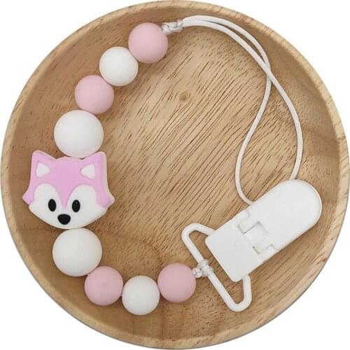 Silicone Teether Chain Baby Pacifier Clip Holder Fox Teething Holder Dummy Chain Soother Clips Teether Toy Chew Bebe Reborn Gift