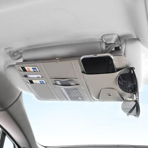 Bill Card CD Phone Holder Storage Box Multifunctional Sun Visor Sun Visor storage Pouch Leather Sunglasses Clip With Zipper