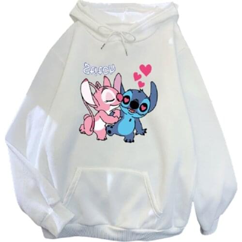 Disney Womens Hoodie Autumn and Winter New Korean Style Loose Warm Stitch Cartoon Printed Streetwear casual Clothes