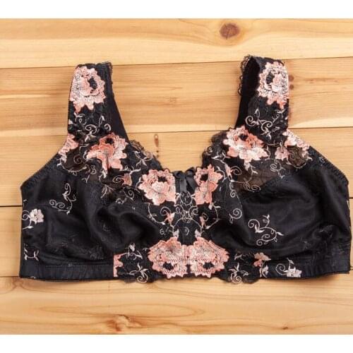 Womens Lace Floral Embroidery Wireless Minimizer Bra Plus Size Full Coverage Non Padded Underwear 34 36 38 40 42 44 46 D DD E F