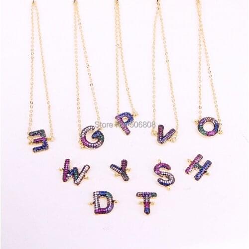 ZYZ334-2630 Rainbow CZ Micro Pave Cubic Zirconia A-Z Initials Letter Connector Pendant Necklaces For Women Jewelry