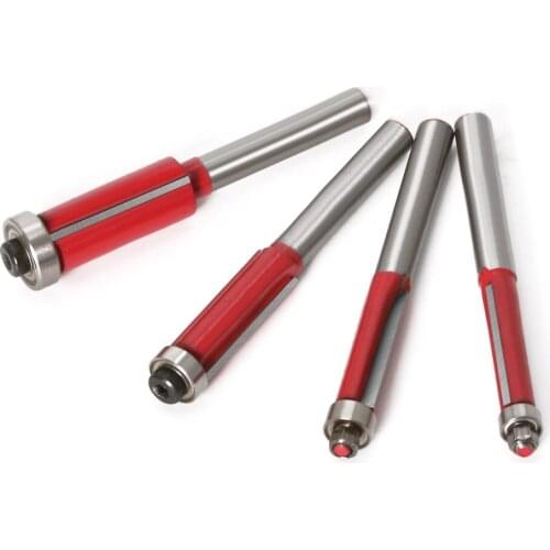 4 Pieces 1/4" 6.35mm Shank Flush Trim Router Bits Set Trimming Cutters with Bearing Woodworking Face Milling Cutters Kit
