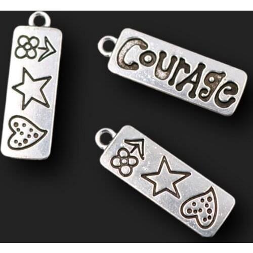 10pcs Silver Plated Courage Tags Pendants Retro Necklace Bracelet Metal Accessories DIY Charms For Jewelry Carfts Making A1651