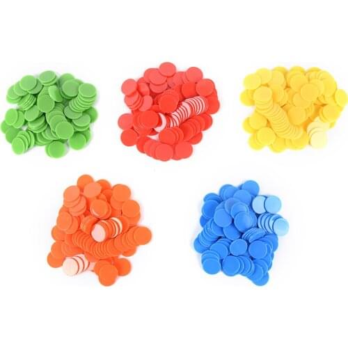 100pcs 24mm Professional Plastic Count Bingo Chips Markers for Bingo Game Cards 2cm 5Colors Red/Yellow/Blue/Green/Orange