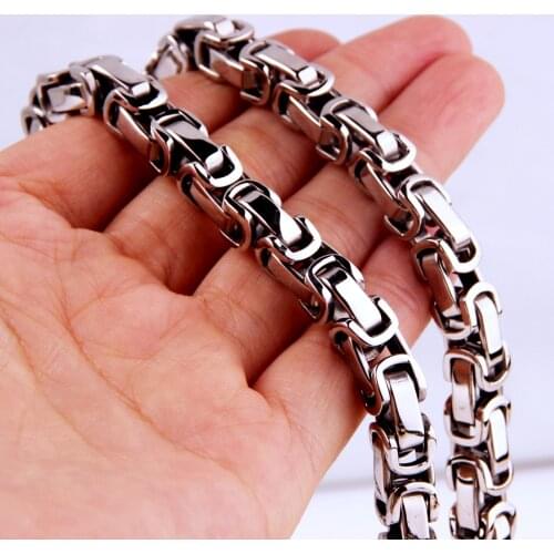 5/6/8mm Wide Stainless Steel Necklace Link Chain Heavy Byzantine Box Chain Mens/Womens Vintage Jewelry