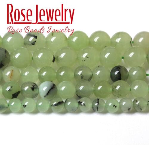 6 8 10 12mm Round Green Prehnites Jades Beads Loose Spacers Stone Beads For Jewelry Making DIY Bracelet Necklace Accessorie 15"