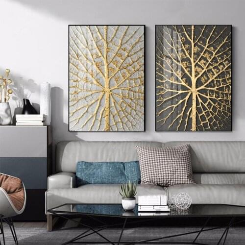Abstract Golden Leaf Vein Painting Big Poster Print HD Wall Art for Living Room Entrance Aisle cuadros Salon decoracion