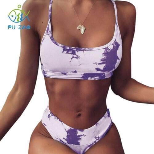 Tie Dye Bikini High Waist Printing Swimwear Beach Push-up Bodysuit Sexy Sling Gradient Gather Womens Two-piece Thong Swimsuit