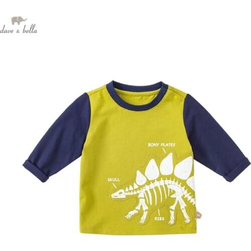 DBA18762-1 dave bella autumn baby boys casual cartoon patchwork T-shirt children tops kids boy fashion tees