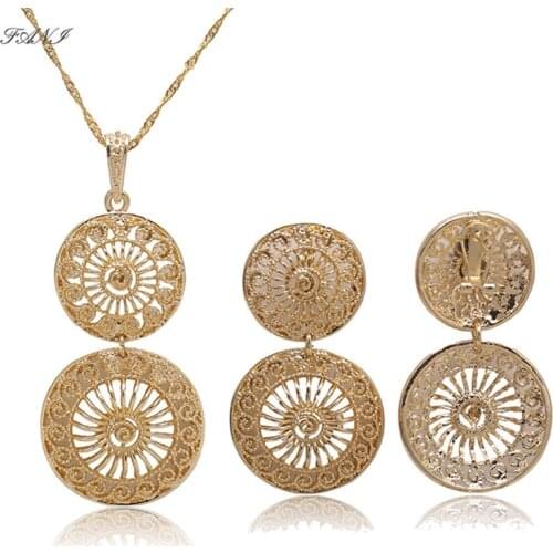 Fani 2021 Fashion Bead Pendant Necklaces & Earrings sets for Women/Teenage Girls Dubai Gold Colorful Jewelry Set Wholesale