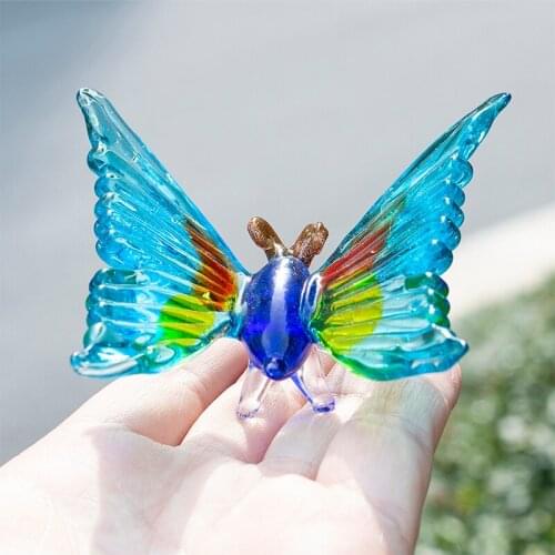 H&D Colorful Glass Moth Sculpture Handmade Murano Style Art Glass Blown Cute Animals Figurine Collectible Gifts Home Table Decor