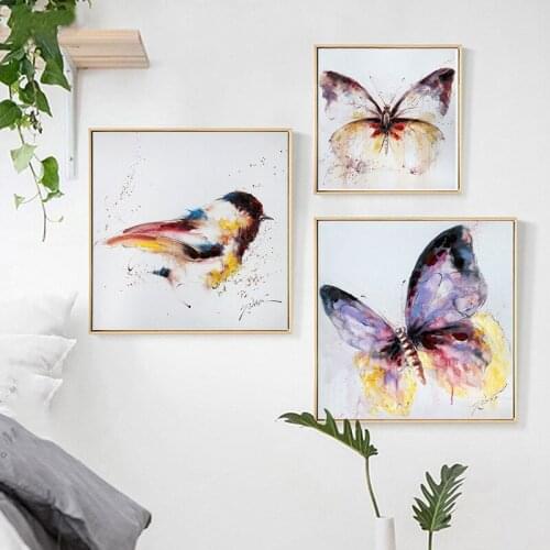 HAOCHU Watercolor Abstract Butterflies Bird Animal Canvas Painting Wall Picture For Living Room Kids Room Home Decor