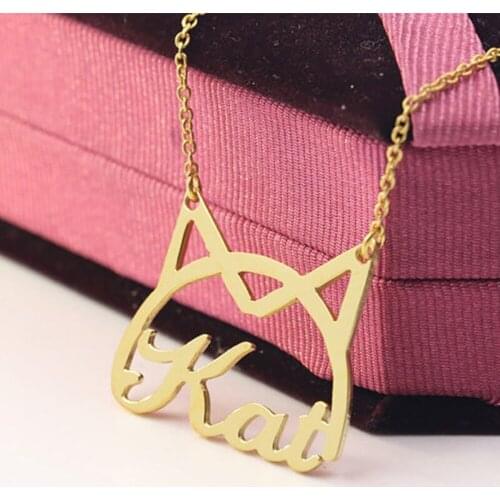 HUHUI Customized Name Necklace Personalized Hollow Cute Cat Pendant Stainless Steel Charm Necklace For Woman Anniversary Gift