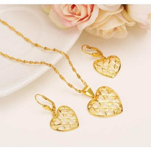 Ethiopian Set Jewelry Necklace pendant Earrings Eritrea jewelry Habesha Girl Gold heart African Bridal Sets best gift women