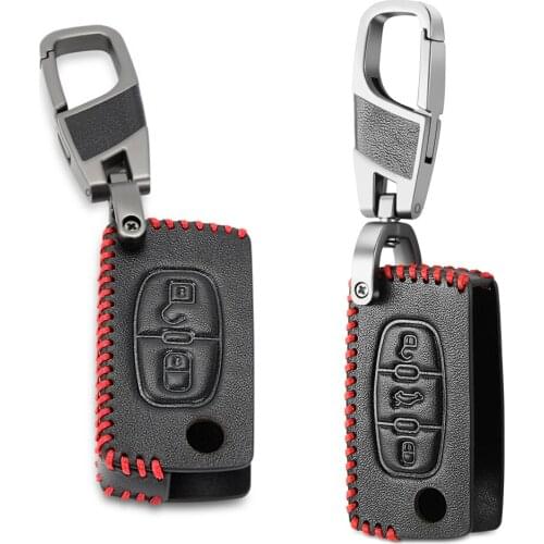 Leather Car Key Case Cover For Peugeot 207 307 308 407 508 408 RCZ For Citroen C2 C3 C4 C5 C6 Picasso Fob Key Bag