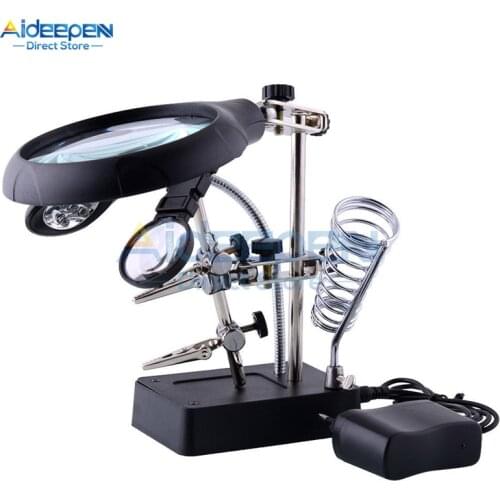 MG16129-C Welding Magnifying Glass With LED Light 3.5X-12X lens Auxiliary Clip Loupe Desktop Magnifier Soldering Repair Tool