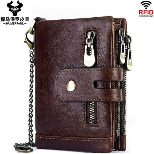 Anti-theft brush bagmulti card crazy horse skin men leather wallet pocket money