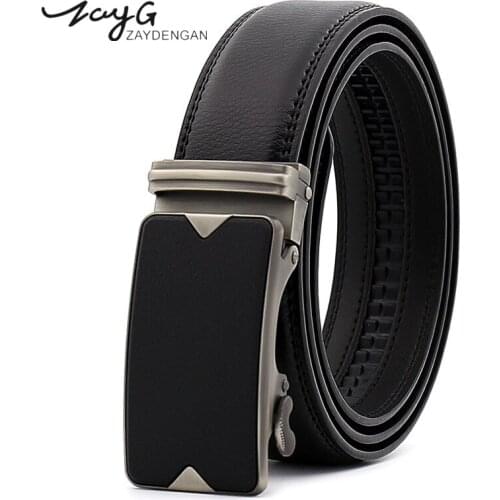 ZAYG Men Metal Automatic Buckle Belt Designer Luxury Simple Steel Buckle Leather Belts for Men High Quality Cowhide Male Belt