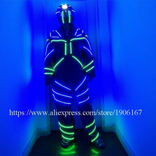 New Design Led Growing Robot Suit Led Luminous Light Up Ballroom Costume With LED Helmet Dance Performance Stage Party Clothes