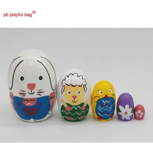 PB Playful bag Five layer egg shaped rabbit animal Russian dolls wooden toy set crafts decorations Valentines Day gift HG55