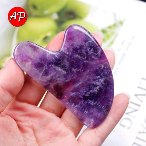 Natural Crystal Amethyst Gua Sha Board violet Quartz Health Stone Body Facial Eye Scraping Plate Acupuncture Massage Relaxation