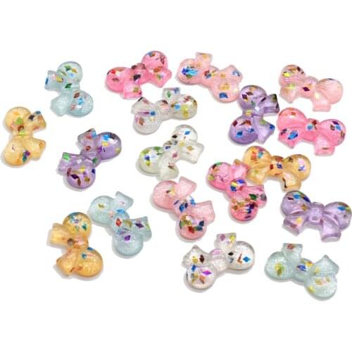 Glittter Bowknot Resin Charms Flatback Resin Bowtie Cabochon For Phone Cases Hair Bow Center Decor