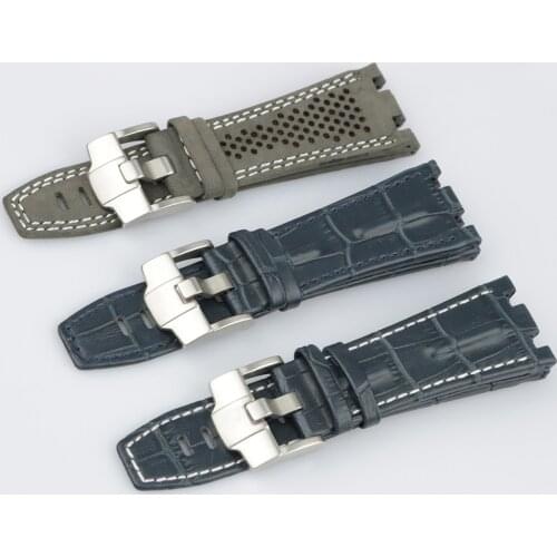 CARLYWET 28mm Real Leather Thick Wrist Watch Band Strap Belt With Brushed Buckle For AP Audemars Piguet 42mm Royal Oak Offshore