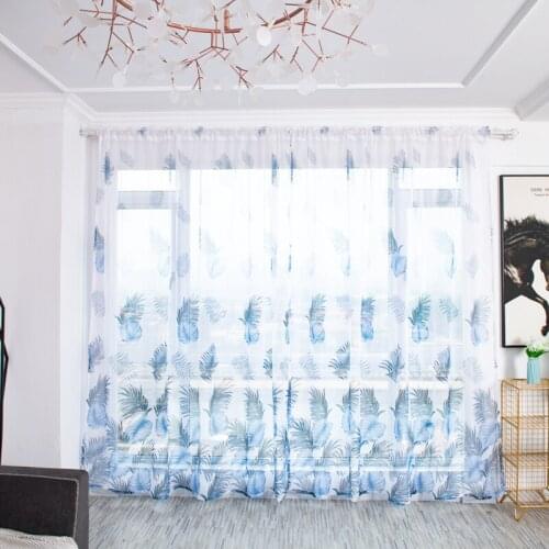 Anti-mosquito Window Gauze Tropical Leaves Banana Leaf Print Window Living Room Bedroom Curtains Home Textile Supplies
