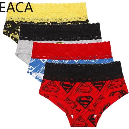 4pcs/lot Pink Heroes Fashion Cotton Women Briefs Cartoon Print Sexy Women Underwear Lace Belt Girl Panties