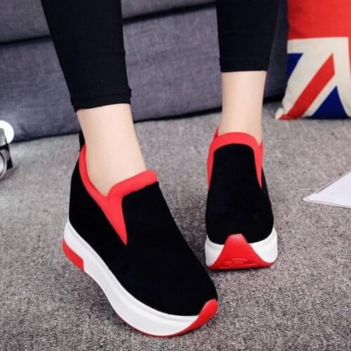 Nice Women Increased Shoes Women Fashion Platform Loafers Printed Casual Shoes Woman Wedges Shoes Breathable Black Sneakers W309