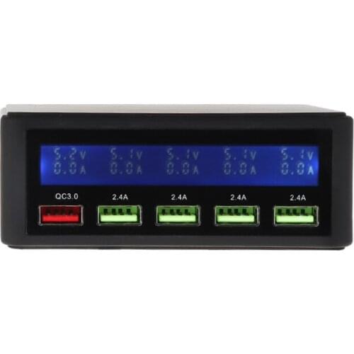 5 Ports USB Smart Quick Charge Charger LCD Display USB Fast Mobile Phone Smart Charger EU Plug Adapter for Tablet Laptop